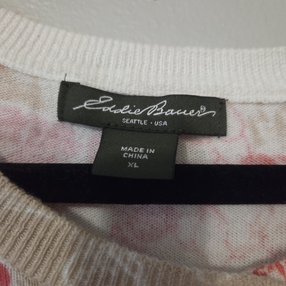 Eddie Bauer Women's Tan/Pink Floral Preppy Button-Up Cardigan Sweater Size XL - Picture 5 of 7